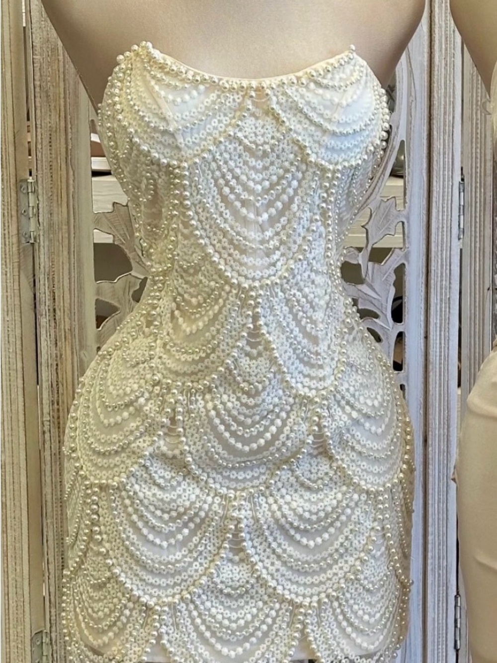 Ivory Beaded Strapless Mini Dress